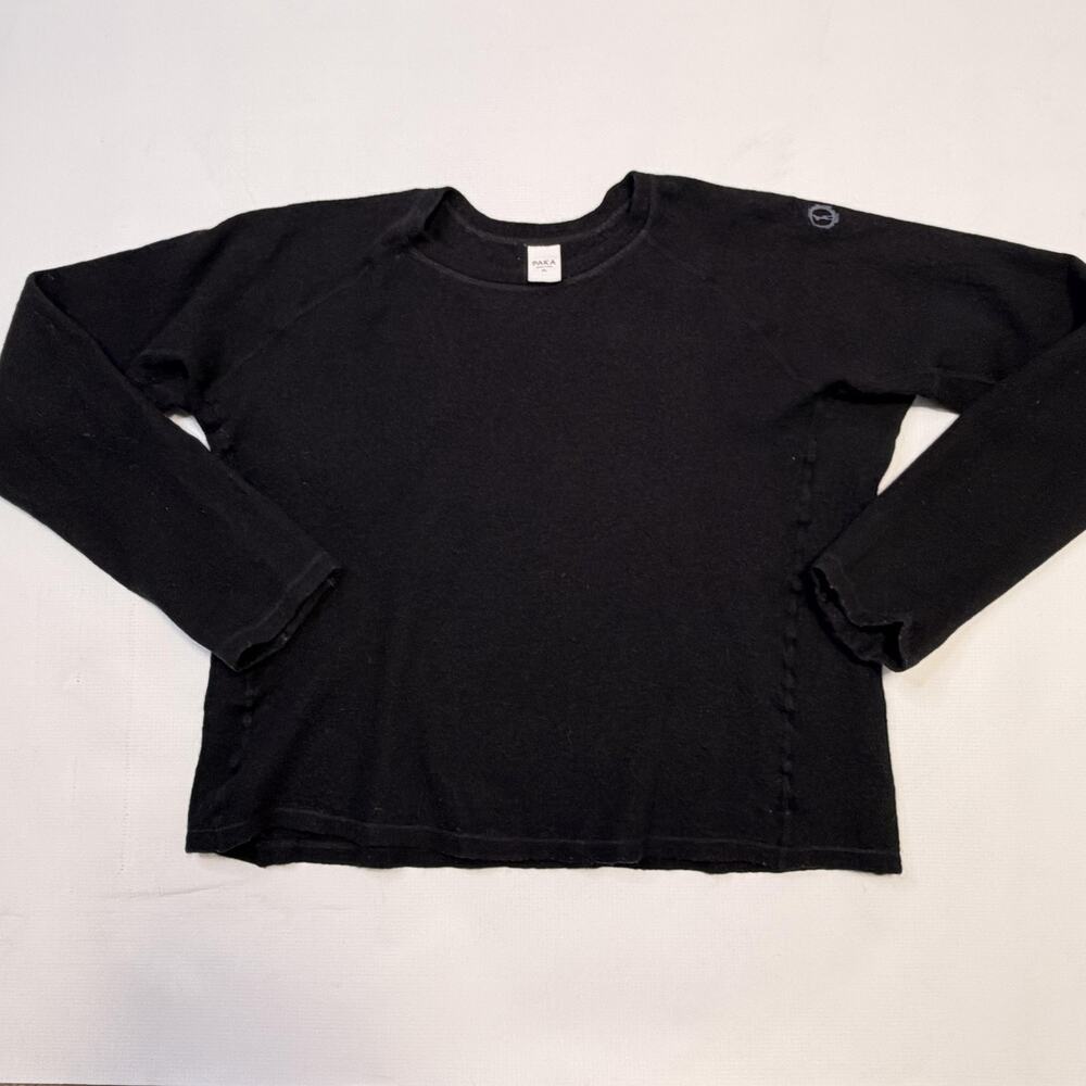 Paka Sweater Womens XL Black Royal Alpaca Merino Crewneck Thumbholes Pullover - Picture 4 of 11